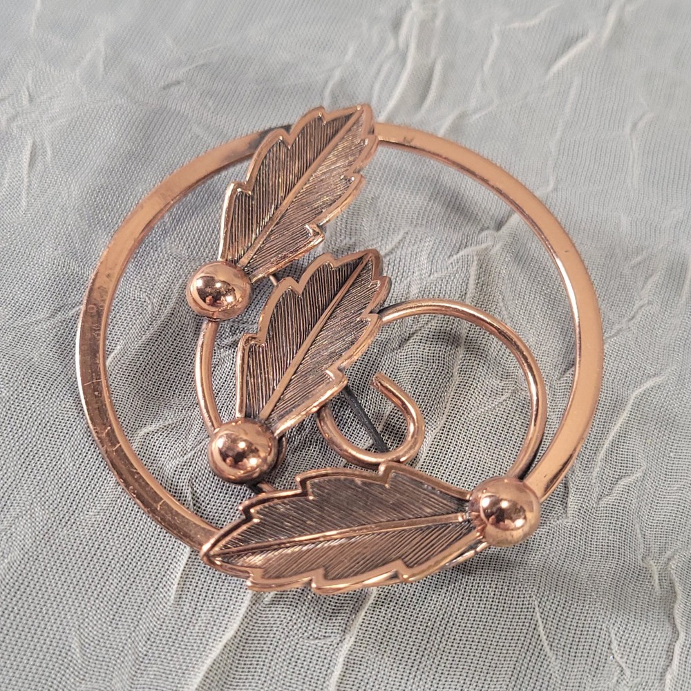 Vintage Bell Trading Post Copper Leaf Wreath Brooch Pin MCM Jewelry